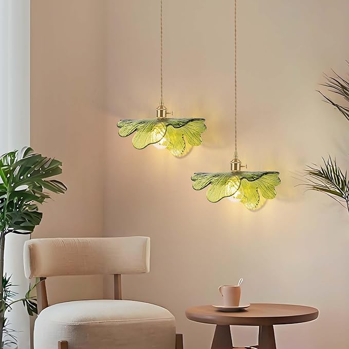 Plug in Pendant Light Fixtures,Hanging Light Fixture 12.9in Green Glass Pendant Light,E26 Pendant Lighting for Kitchen Island, Bedroom, Dining Room, Living Room