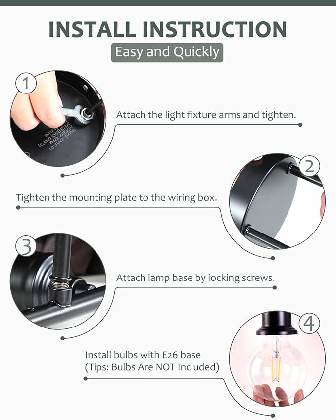 4-Light Vanity Light Fixture, Industrial Black Wall Sconce Lighting Fixture, Farmhouse Bathroom Wall Light, Vintage E26 Base Wall Lamp for Mirror Cabinet(Bulb Not Included)