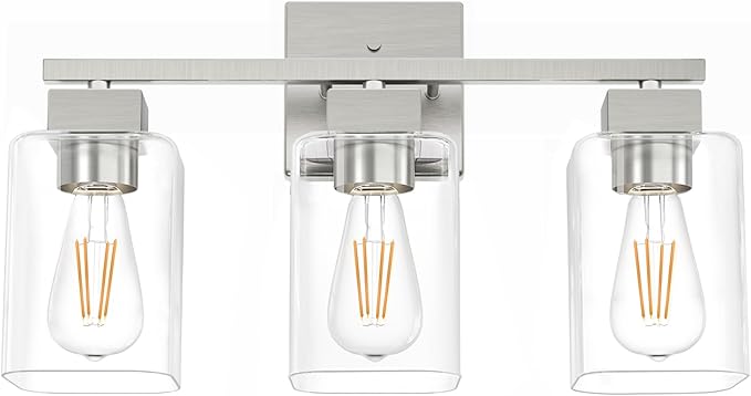 Espird Brush Nickel Bathroom Vanity Light - 3 Light Bathroom Light Fixture Square Design & UL Certification & Square Bath Room Lights Fixture Over Mirror