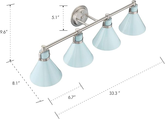 zeyu Bathroom Wall Light Fixtures 4-Light, Modern Industrial Vanity Lighting Fixture, Blue and Brushed Nickel Finish, ZY26-4W SF