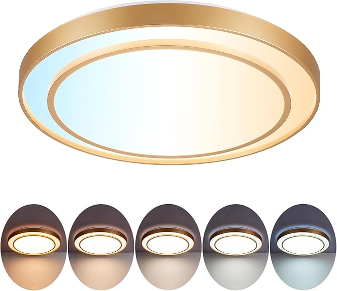2Pack 20" LED Flush Mount Ceiling Light Fixture Gold, 36W Dimmable Light Fixture Ceiling Mount Round Overhead, Modern Close to Ceiling Light for Living Room, Foyer, Kitchen, Bedroom