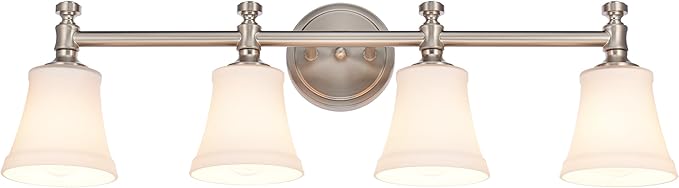 Bathroom Vanity Light Fixtures, Traditional Brushed Nickel 4 Lights Wall Sconce Lighting with Opal Glass Shade, Porch Wall Mount Light Fixture for Bathroom, Mirror Cabinets Hallway Stairs