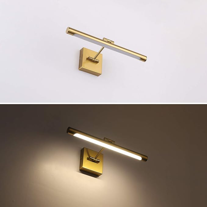 LED Picture Light Fixtures 16.54 Inches, Modern Metal Artwork Wall Lamps with Single Swing Arm, 7W (50W Eqv.), Hardwired Connection, Non-Dimmable, 3000K Warm White, CRI80+, Golden-Like Brass Finish