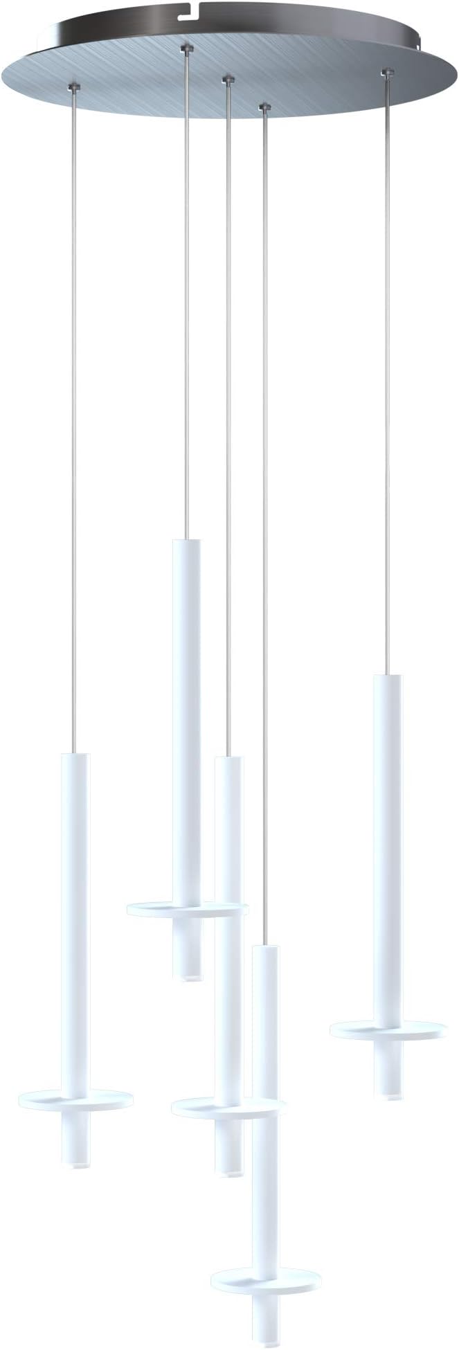 Draco 5 Pendant Lighting White – LED Hanging Light Fixture for Kitchen Island, Bar, Foyer – Equilateral Cluster of Mini Metal Rod Pipe Tube Cylinders – Dimmable, Adjustable Wire, Lamp Bulb Included