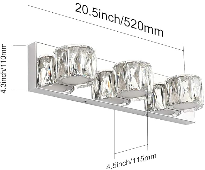 Aipsun 3 Lights Crystal Vanity Lights Over Mirror Modern LED Vanity Lights for Bathroom Vanity Lighting Fixtures(White Lights)