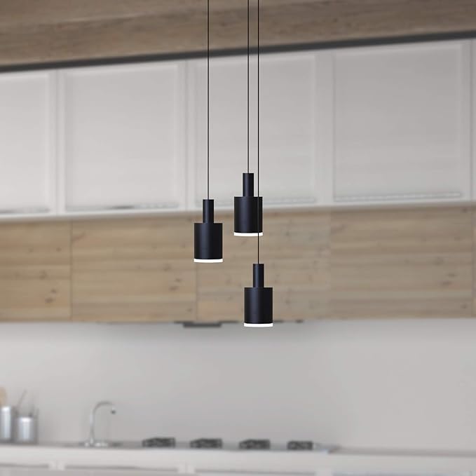Virgo 3 Mini Pendant Lighting Black - LED Hanging Light Fixture for Kitchen Island, Bar, Foyer - Cluster Pendants - Dimmable, Adjustable Wire, Lamp Bulb Included