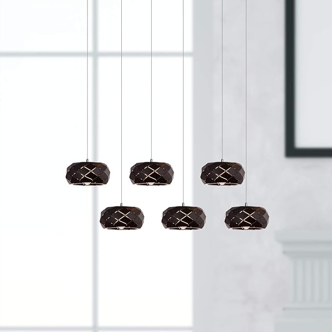 Crust 6 Mini Pendant Lighting Black - LED Hanging Light Fixture for Kitchen Island, Bar, Foyer - Cluster Pendants - Dimmable, Adjustable Wire, Lamp Bulb Included