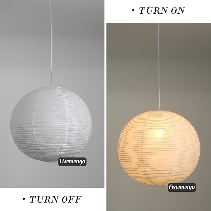Paper Lantern Lamp Plug in Hanging Lamp 23.6in White Rice Paper Pendant Light with 19.7FT Cord Large Globe Japanese Japandi Wabi Sabi Chandelier for Dining Living Room Bedroom Office 2 Pack
