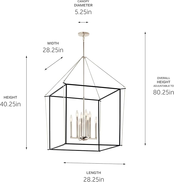 Kichler Eisley 8-Light Foyer Pendant, Soft Modern Light in Polished Nickel and Black, Sloped Ceiling Compatible, for Foyer (40.25" x 28.25" x 28.25"), 52628PN