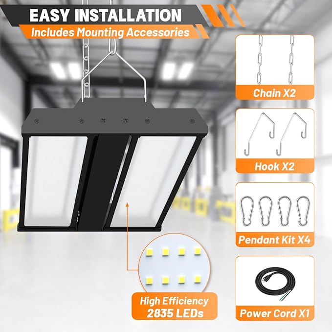 Allsmartlife LED Linear High Bay Light 1-Pack, 150W 20250LM 0-10V Dimmable 5000K Daylight, Adjustable Black Tilt Hanging LED High Bay Shop Lighting Fixtures for Garage Warehouse Workshop