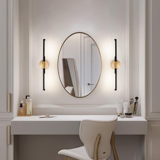 Modern Bathroom Light Fixtures Over Mirror 23.6 Inch, 18W 360° Rotatable Dimmable 4000K Led Vanity Light Bar, Black and Gold Bathroom Vanity Lights Above Mirror