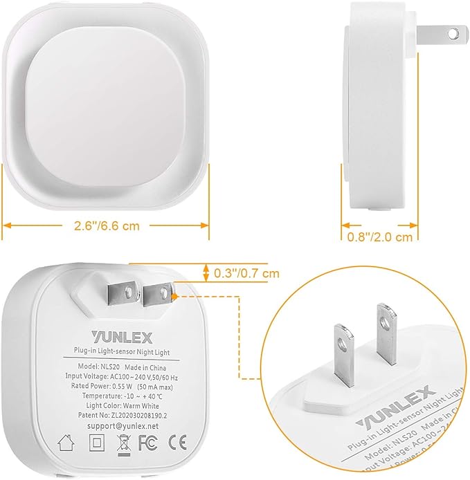 YUNLEX 4 Pack Amber Night Light, Dusk to Dawn Sensor, Warm Glare-Free Reflected Glow, 3-Level Dimmer, Auto On/Off, Plug-in LED Nightlight for Bedroom, Kids, Bathroom, Sleep, Baby Nursery, Toddler