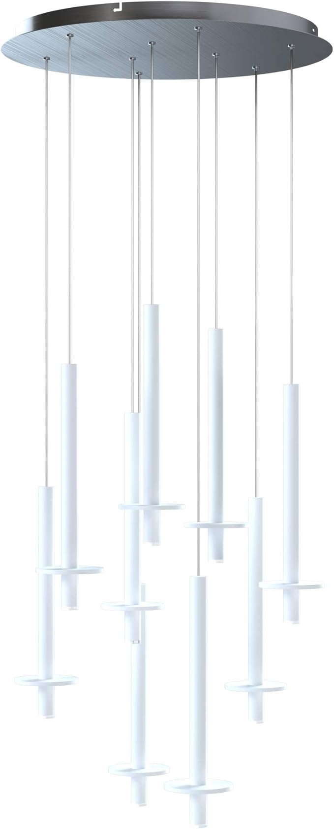 Draco 9 Pendant Lighting White – LED Hanging Light Fixture for Kitchen Island, Bar, Foyer – Equilateral Cluster of Mini Metal Rod Pipe Tube Cylinders – Dimmable, Adjustable Wire, Lamp Bulb Included