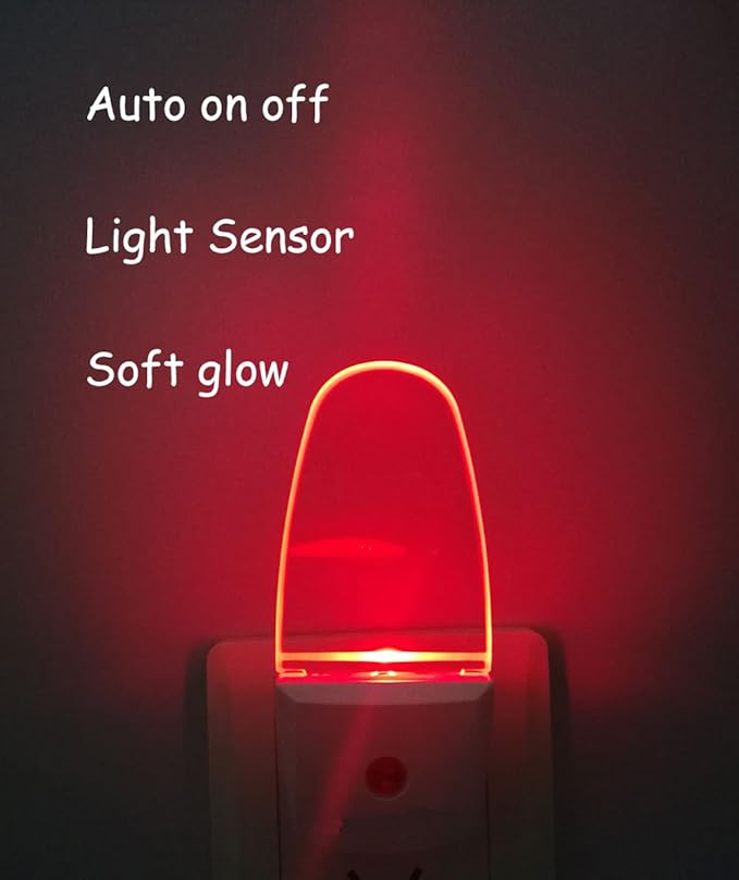 4 Pack Auto Nightlight Lamp with Dusk to Dawn Sensor for Bedroom, Plug in, Red