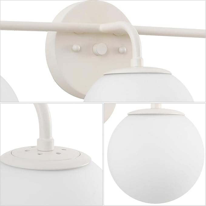 JONATHAN Y 25" Almond Modern Globe Wall Sconce Vanity Light for Bathroom, White Frosted Glass Shade, Midcentury Parisian Bistro Wall Lamp, LED Bulb Included (JYL3536C)