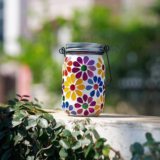 Stargarden Mosaic Solar Lantern ,Mosaic Lights ,Outdoor Hanging Jar Lights ,Waterproof Solar Lamps for Tree, Garden, Patio, Yard, Outdoor(Flower)