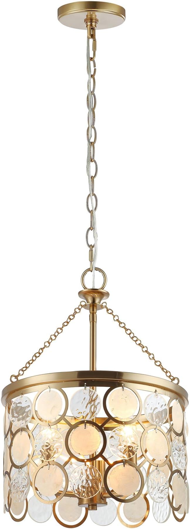 Kira Home Estelle 18" Modern Gold Pendant Light, Coastal Wavy Glass & Capiz Shell Gold Chandelier, 3-Light, Cool Brass Finish