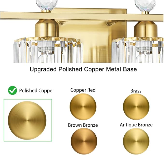 Modern Crystal Bathroom Vanity Light, 4-Lights Bathroom Light Fixtures, Brass Gold Vanity Lighting Fixtures Over Mirror, Brushed Wall Sconce Light for Bedroom, Kitchen, Living Room, Gallery, E26 Base