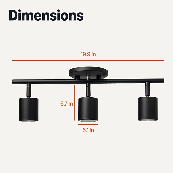 Amazon Basics 3-Light Track Lighting Kits, 20L x 5W x 7H in, 1 Pack, Black
