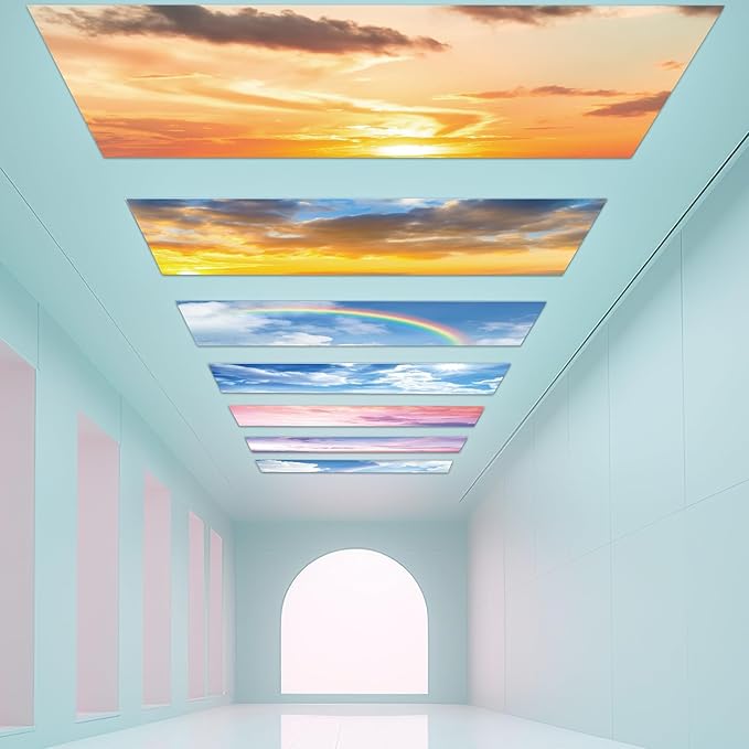 Wiooffen 8 Pcs Fluorescent Light Covers with 80 Magnets Decorative for Classroom Ceiling Light 4x2 Feet Magnetic Filter Easy Install for Office Hospitals & Home Drop Ceiling Supplies(Rainbow Sky)