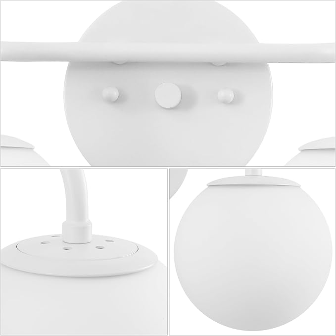 JONATHAN Y 15" White Modern Globe Wall Sconce Vanity Light for Bathroom, White Frosted Glass Shade, Midcentury Parisian Bistro Wall Lamp, LED Bulb Included (JYL3535D)