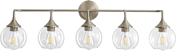 Bathroom Vanity Lights with Clear Glass Shade, E26 Base, Vanity Lighting Fixtures Over Mirror, 39 Inch Vanity Lights for Bathroom (Exclude E26 Bulb) (Brushed Nickel, 5-Lights)
