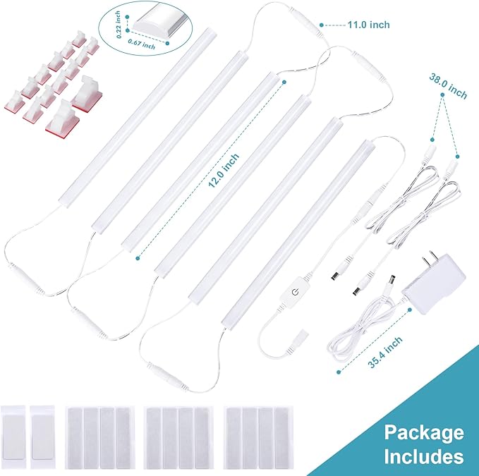 6PCS x 12 Inch Under Cabinet Lights Plug-in, Dimmable LED Under Cabinet Lighting, Cold White 6000K Under-Counter Light Fixtures with Memory Function, Under Counter LED Lights for Kitchen