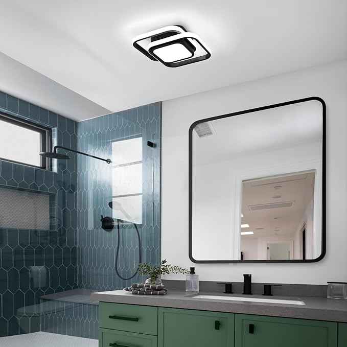 2 Packs Small Black Ceiling Light Square Modern LED Ceiling Lamp Cool White 6000K Hallway Lighting Fixtures for Bedroom Kitchen Living Room Study Hallway Small Asile Lamp Corridor Lights (Black)
