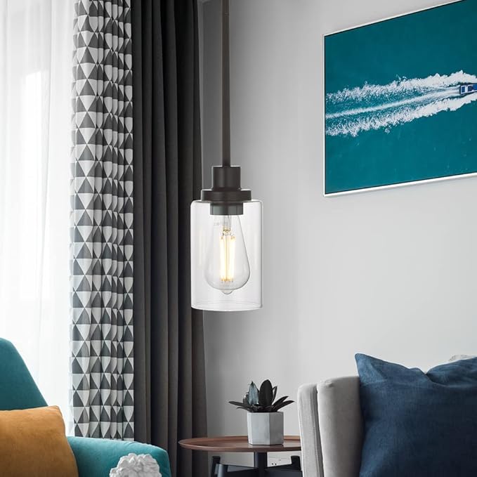 MELUCEE 1-Light Glass Pendant Light Industrial Edison Style Oil Rubbed Bronze Finish, Kitchen Island Lighting Hanging Lamp for Dining Room Sink Bedroom