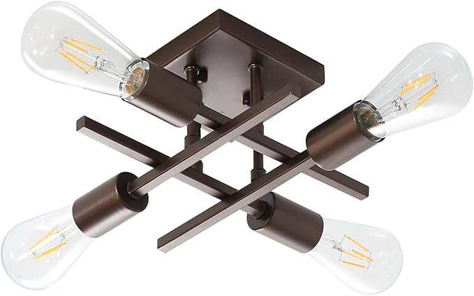 Industrial 4-Light Semi Flush Mount Ceiling Light Fixture, Modern Oil Rubbed Bronze Chandelier Lighting, Farmhouse Sputnik Ceiling Lamp with E26 Bulb Base for Living Room Hallway Entryway