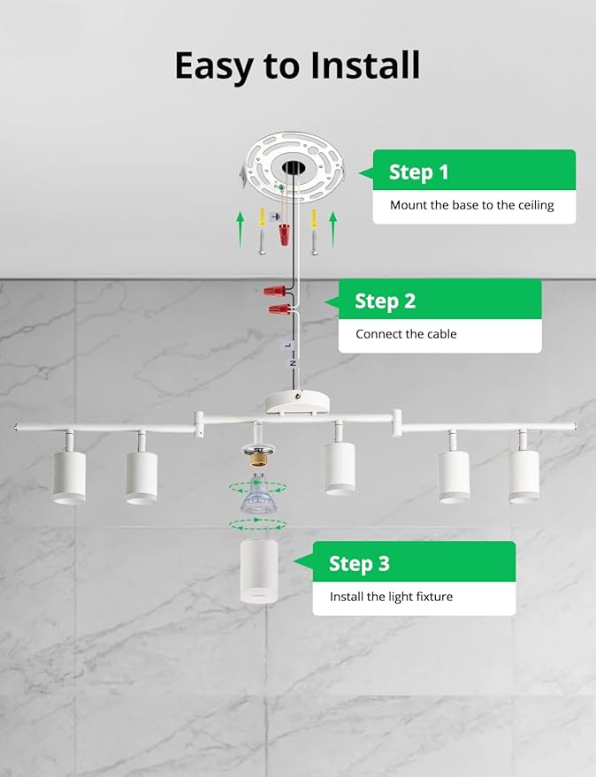 Bojim Track Lighting Fixtures Ceiling Mount for Kitchen, White 6 Way LED Spot Lights Indoor, Flexible Modern Track Light GU10 Socket for Studio, Bulbs Not Included