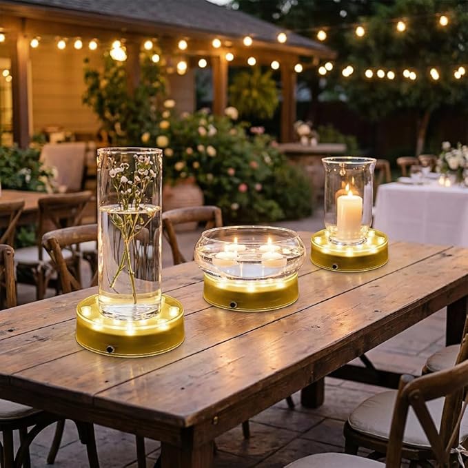 Simplelight 4 Inch Round LED Light Base- Perfect for Glass Art, Ideal Led Display for Vases, Centerpieces (4inch Round LED Vase Base Light, Soft White)
