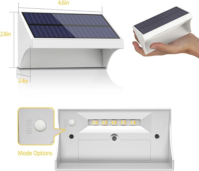 NIORSUN Outdoor Fence Lights, 10 Pack Waterproof LED Solar Fence Lights with 1500mAh Battery, Warm White/Cool White/RGB, Easy-to-Install Wall Light for Deck, Patio, Railing, Stairs, Backyard – White