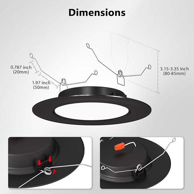 LVWIT 6 inch Black LED Recessed Lighting, Slim Can Lights, 9W=120W,1000LM, 5CCT Color Selectable, Dimmable Downlight with E26 Conversion Kit, 12Pack,IC Rated
