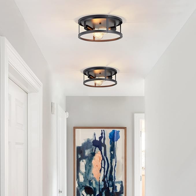 13 inch Black Flush Mount Ceiling Light Fixture,2-Light Hallway Light fixtures Ceiling,Light Fixtures Ceiling Mount for Kitchen,Farmhouse,Bedroom (2 Pack)