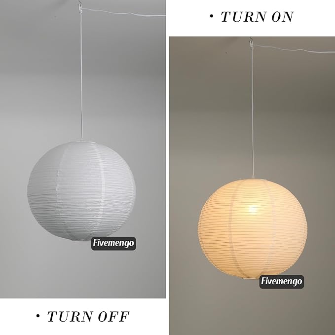 Paper Lantern Lamp Plug in Hanging Lamp, 20in White Rice Paper Pendant Light with 19.7FT Cord Large Globe Japanese Japandi Wabi Sabi Chandelier for Dining Living Room Bedroom Office 1 Pack