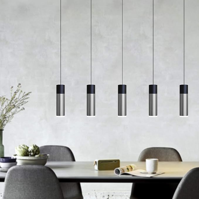 Vela 5 Mini Pendant Lighting Black-Nickel - LED Hanging Light Fixture for Kitchen Island, Bar, Foyer - Cluster Pendants - Dimmable, Adjustable Wire, Lamp Bulb Included