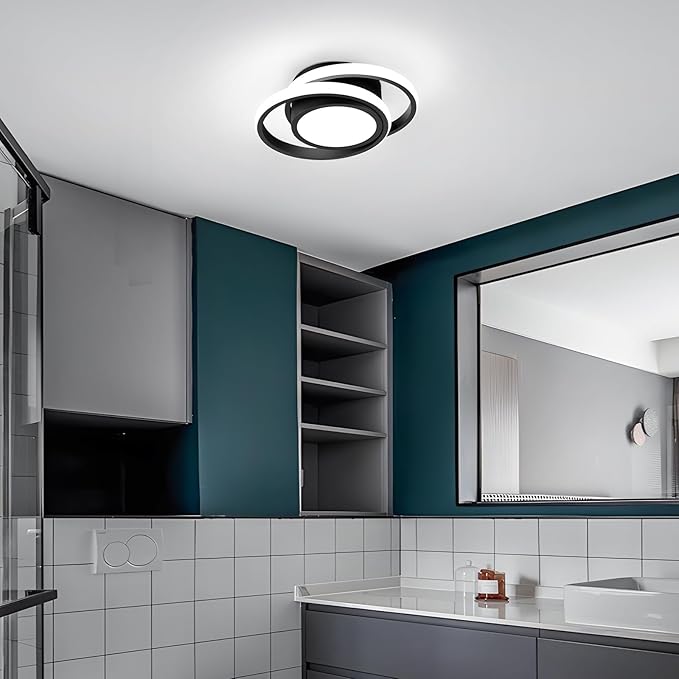 CANEOE Small Modern LED Ceiling Light,2 Rings Creative Design Ceiling Lamp Black Indoor Hallway Light Fixtures for Living Room Bedroom Kitchen Office (Cool White,6000K)