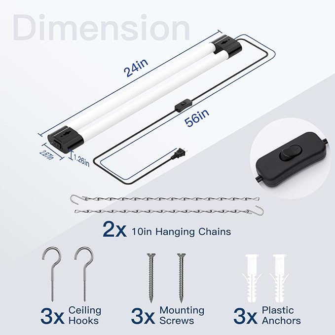 BBOUNDER 2FT LED Shop Light Fixture, Super Bright 2200LM, Cool Daylight White 6500K, Ceiling or Hanging Mount, Durable Garage Shop Lighting for Warehouse, Workbench, Basement, and Business Use, Black