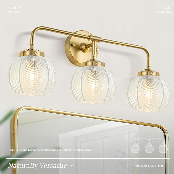 Vintage Wall sconces Bathroom Vanity Lights Over Mirror 3 Light Gold Wall sconce with clear Glass Shade mid Century modern Wall Sconce Glass globe wall lamp Wall Lighting for Bedroom Doorway Hallway