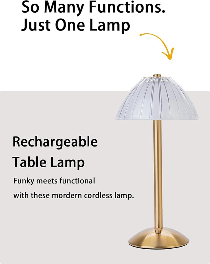 HEQET Cordless Table Lamps for Home,Table,Dining Room, Gold Rechargeable Lamps, USB Charge 12'' Tall LED Brass Portable Outdoor Indoor Table Lamp with Built-in Dimmer (Pack2-Gold Lamp)