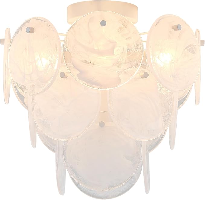 Modern Glass Flush Mount Light Fixture, Hallway Ceiling Light Unique Chandelier, 4-Light Flush Mount Chandelier for Bedroom Entryway, White Finish