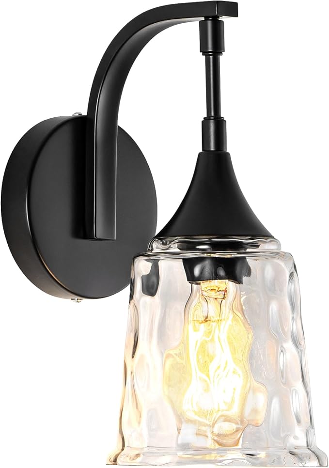 Black Wall Sconce,Modern Bathroom Wall Sconce Lights with Clear Glass Shade, Farmhouse Vanity Light Fixtures for Bedroom Mirror Hallway Entryway