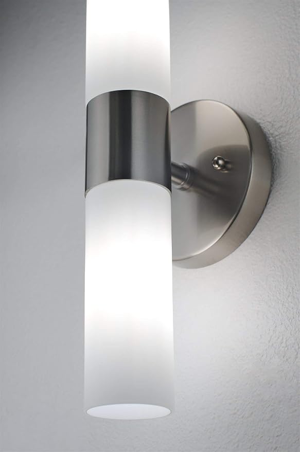 Kira Home Duo 14" Modern Wall Sconce with Frosted Glass Cylinder Shades, Linear 2-Light Silver Wall Light, Brushed Nickel Finish