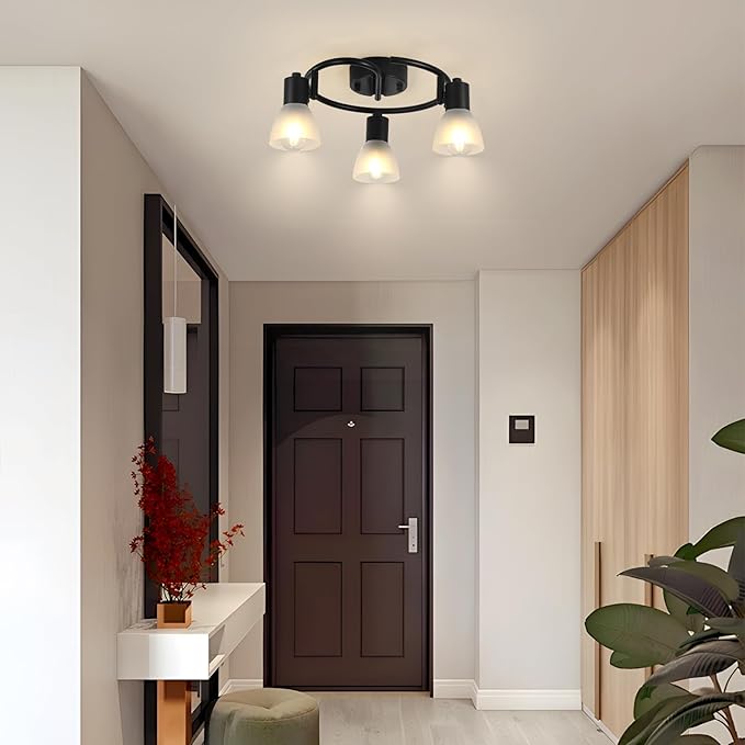 KEESFU 3-Light Kitchen Flush Mount Ceiling Light,Modern Round Track Lighting Fixtures,Directional Ceiling Spot Light for Dining Room Bedroom Hallway.