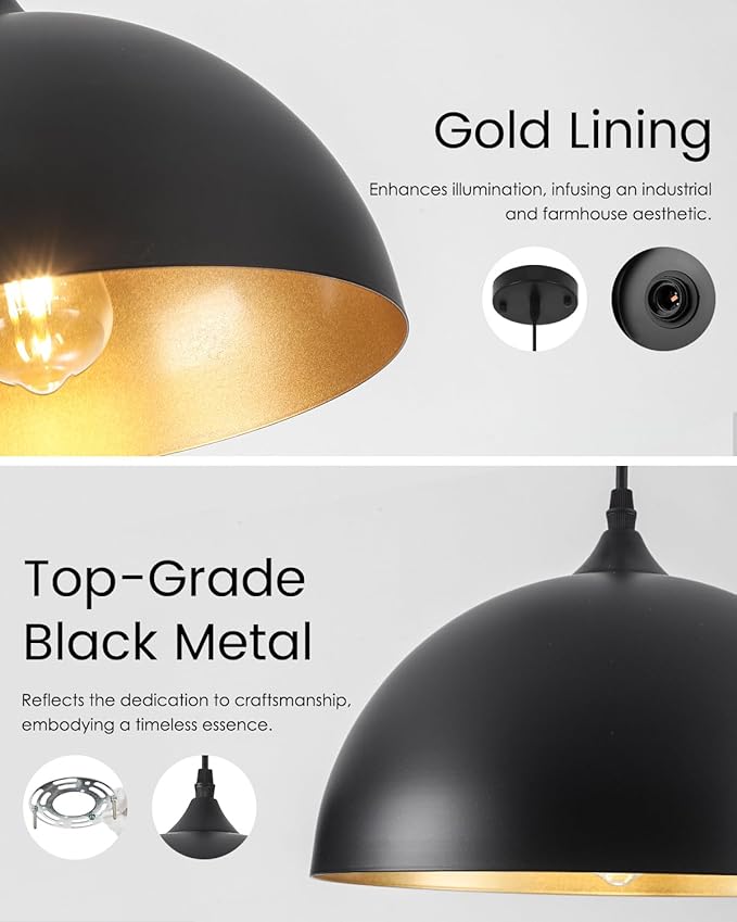 Black Pendant Lights Kitchen Island 2-Light, Black Dome Pendant Light, Kitchen Island Lighting, Dining Room Light Fixture, Island Pendant Lights for Kitchen, Dining Room, Bar, Cafe