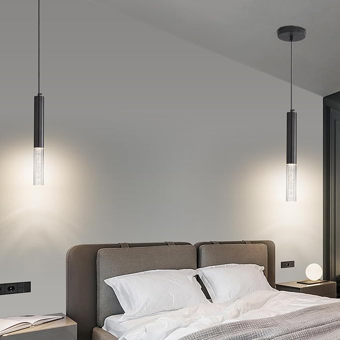 3 Pack Pendant Lights Kitchen Island, LED Bubble Acrylic Island Lighting Fixtures, 3 Color 3000K/4500K/6500K, Modern Cylinder Ceiling Hanging Light for Bedroom, Bar, Dining Room, Bathroom