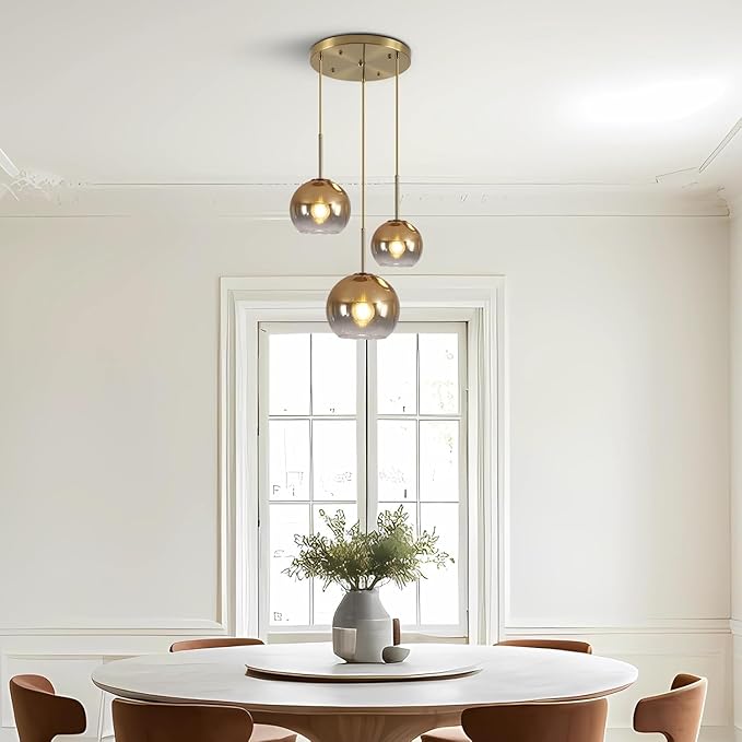 3 Pack Amber Glass Shade Replacements, Globe Glass Lamp Shade Covers for Light Fixtures, 1.65 In Fitter 5.1 In Height 5.9 In Diameter Globes Lampshades for Wall Sconces Chandelier Pendant Lights