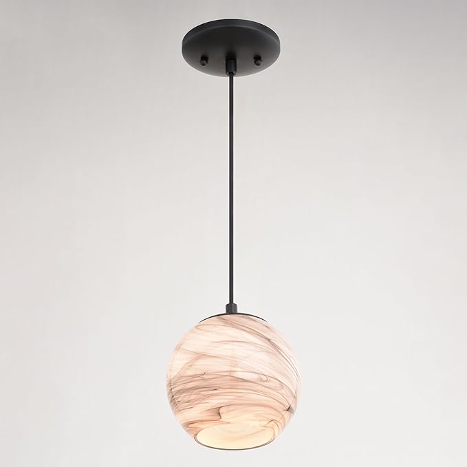 VAXCEL Milano LED Compatible Matte Black Transitional Mini Pendant Ceiling Light Multi Color Art Glass
