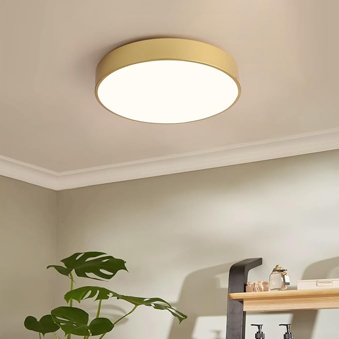 4-Light Close to Ceiling Light Fixture, 18 inch Large Size Gold Metal Shade Flush Mount Ceiling Light Fixtures, E12 Socket Lamp for Living Room Bedroom Kitchen Island